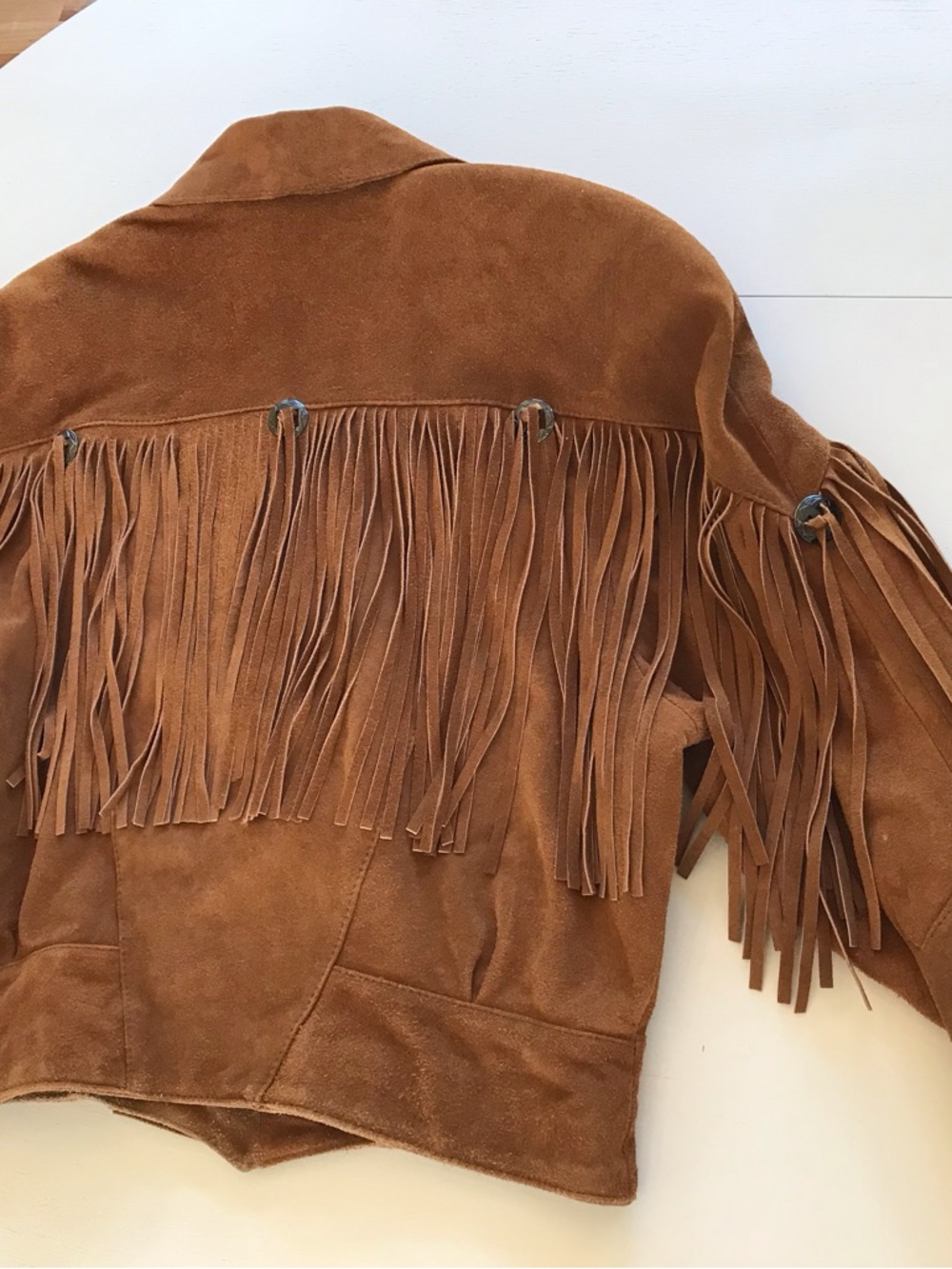FESTIVAL 🔥VINTAGE WESTERN BOHO LONG FRINGE CONCHO SUEDE STATEMENT JACKET - Picture 14 of 16